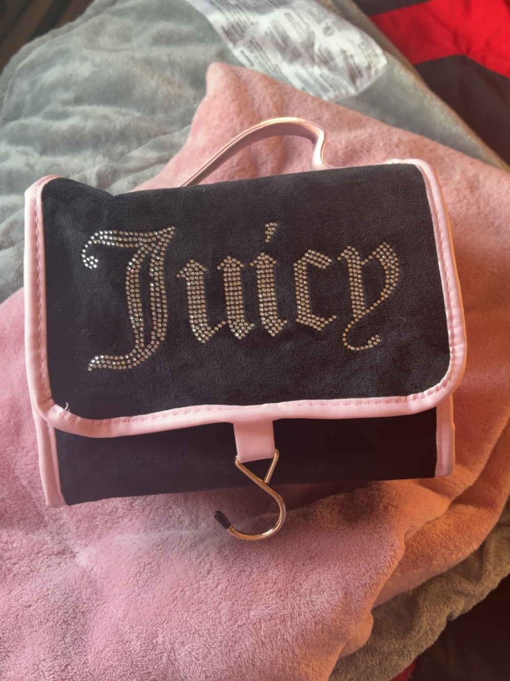 Juicy Couture Black and Pink Rhinestone Travel Cosmetic Case